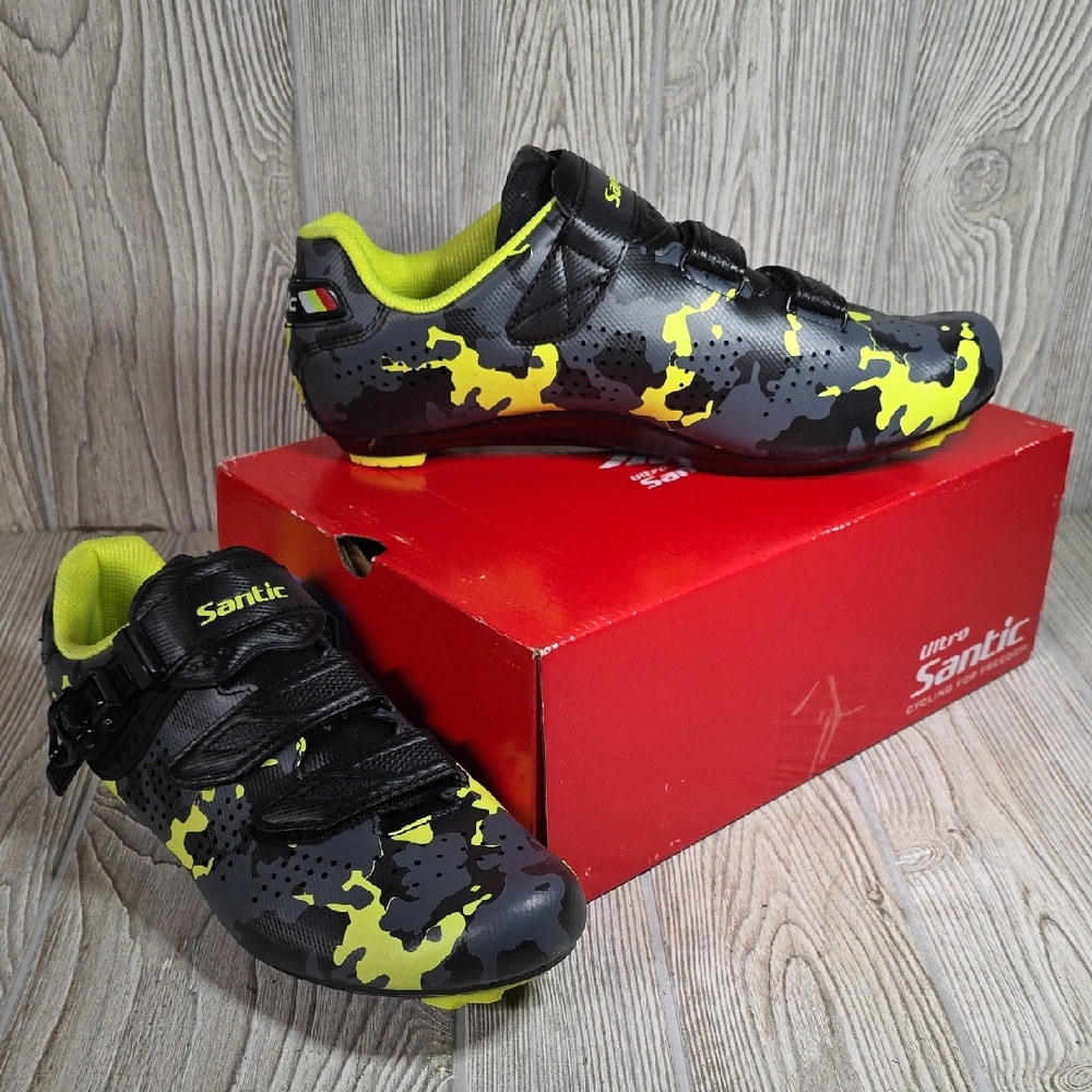 Santic Davee Neon Black Camo Cycling Road Shoes Mens Size 11 NEW
